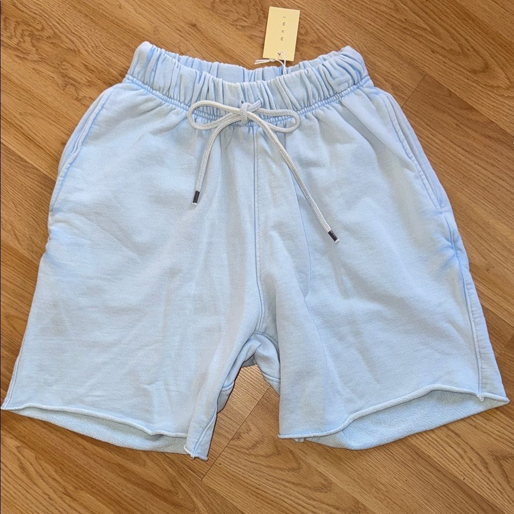 NWT MNML Light Blue Drawstring sweat Shorts Bleached Out Small Desaturated